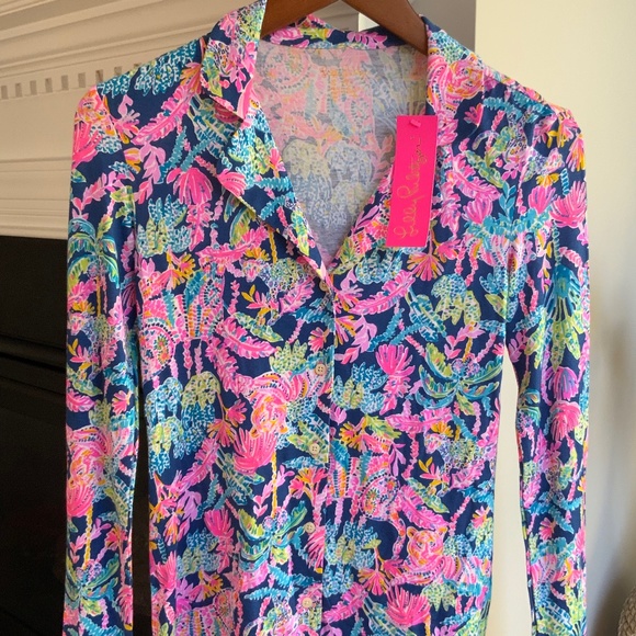 Lilly Pulitzer PJ Knit LS Button Up Top Oyster Bay Navy Seen and Herd Knit NWT - Picture 16 of 16